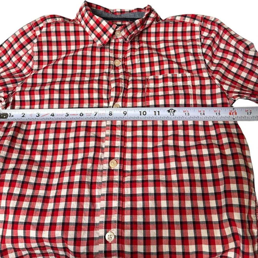 Osh Kosh Boy's‎ Flannel Plaid Shirt Plaid Size 14 Red Blue Button Down Farm 474